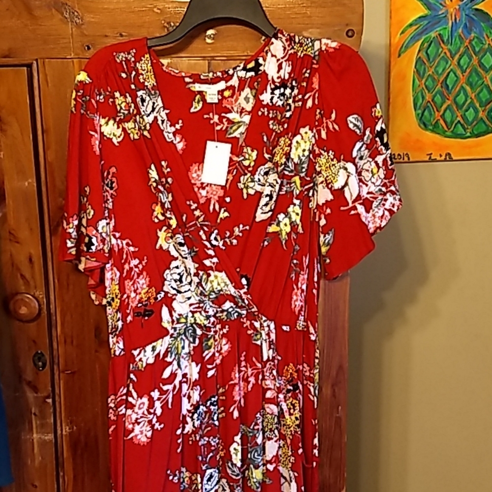 Red flowered hi lo summer dress